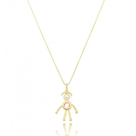 COLAR MENINA PÉROLA E ZIRCÔNIA ROSA