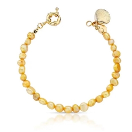 PULSEIRA PÉROLAS NATURAIS ÂMBAR COM PINGENTE CONCHA
