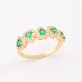 ANEL CORAÇÕES ESMERALDA ZIRCÔNIAS CRISTAIS