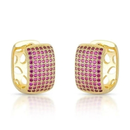 ARGOLA RETANGULAR MICROZIRCÔNIAS ROSA