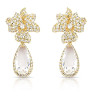 BRINCO GOTA FESTA BASE FLOR COM ZIRCÔNIAS