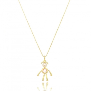 COLAR MENINA PÉROLA E ZIRCÔNIA ROSA