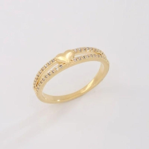 ANEL DUAS FILEIRAS ZIRCÔNIAS COM CORAÇÃO LISO