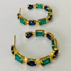 MEIA ARGOLA ZIRCÔNIAS AZUL E TURMALINA