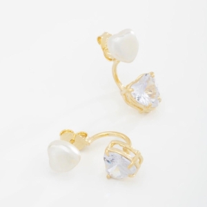 EAR JACKET CORAÇÕES PÉROLA E ZIRCÔNIA