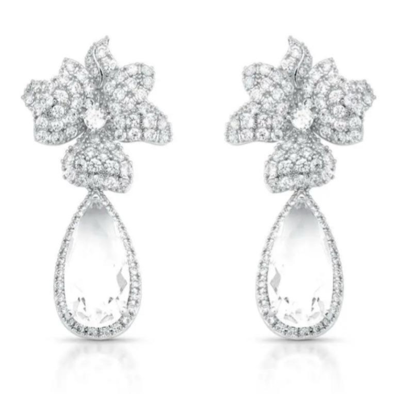 BRINCO GOTA FESTA BASE FLOR COM ZIRCÔNIAS