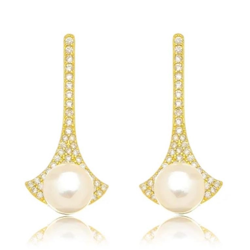 BRINCO PÊNDULO CRAVEJADO COM PÉROLA SHELL