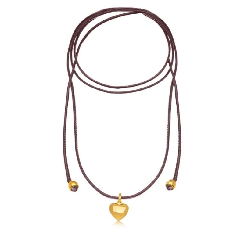 COLAR CORDÃO VINHO COM CORAÇÕ LISO