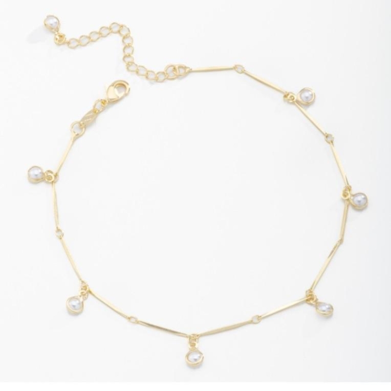 TORNOZELEIRA PINGENTES PÉROLAS ACHATADAS