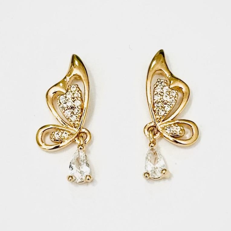BRINCO BORBOLETA COM GOTINHA ZIRCÔNIA