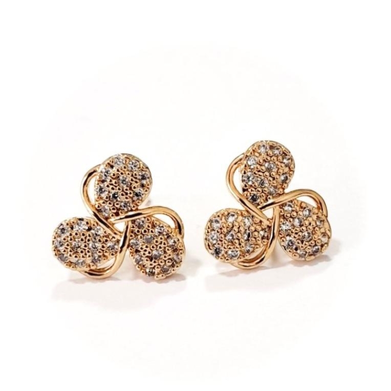 BRINCO FLOR 3 PÉTALAS ZIRCÔNIAS