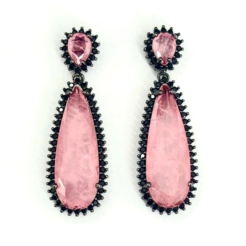 BRINCO GOTA FUSION ROSA COM DETALHES EM ZIRCÔNIAS