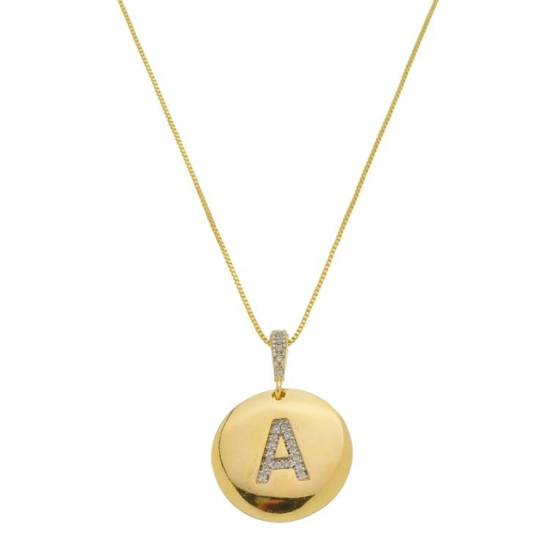 COLAR MEDALHA LETRA A ZIRCÔNIAS