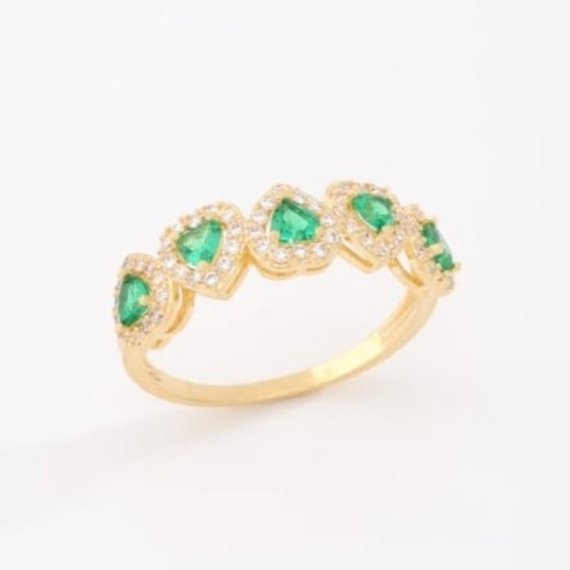 ANEL CORAÇÕES ESMERALDA ZIRCÔNIAS CRISTAIS