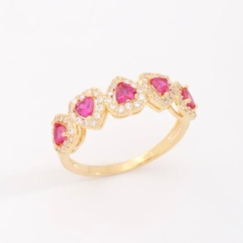 ANEL CORAÇÕES PINK ZIRCÔNIAS CRISTAIS