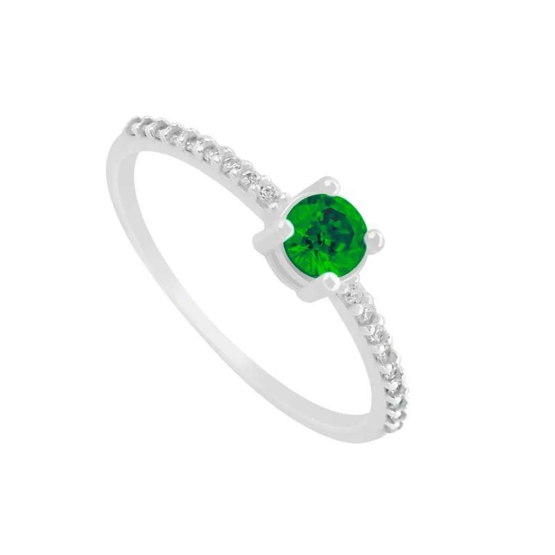 ANEL SOLITÁRIO ZIRCÔNIAS CRISTAIS E ESMERALDA