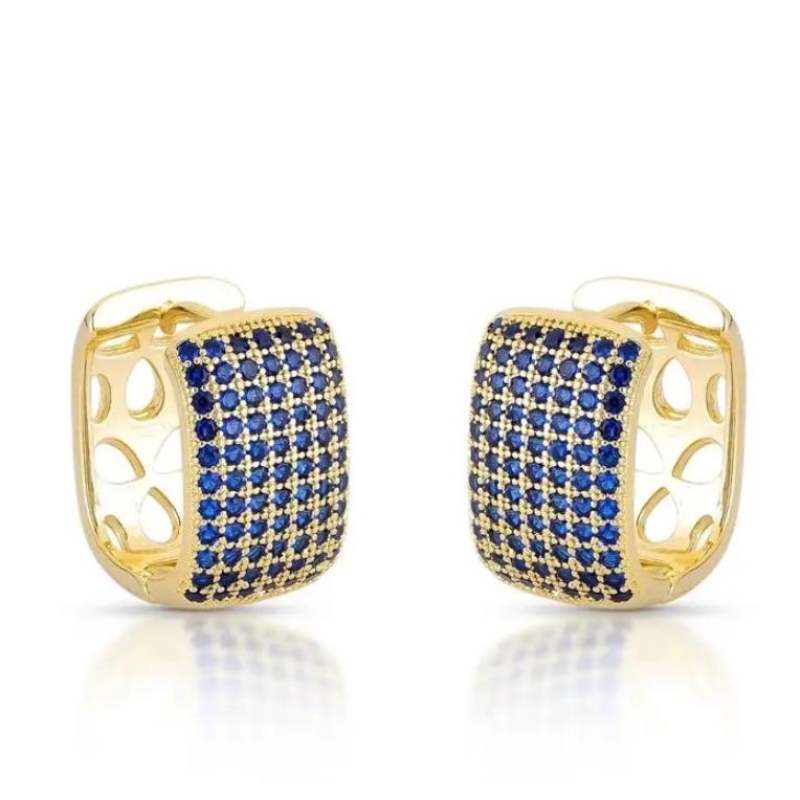 ARGOLA RETANGULAR MICROZIRCÔNIAS AZUIS