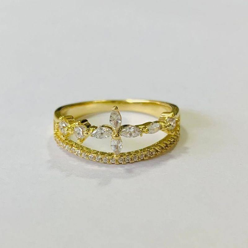 ANEL DUPLO COM DETALHE FLOR ZIRCÔNIAS NAVETE