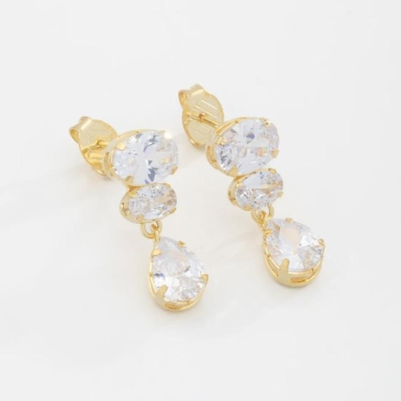 Brinco zircônias pedras ovais e gota