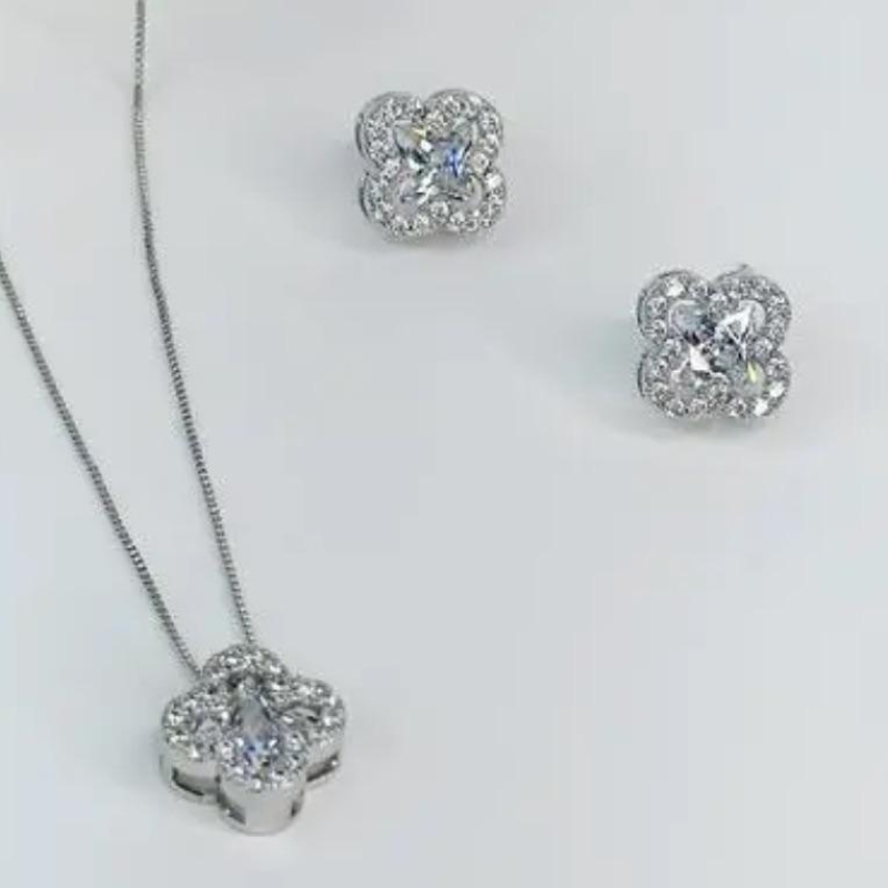 CONJUNTO TREVO ZIRCÔNIAS