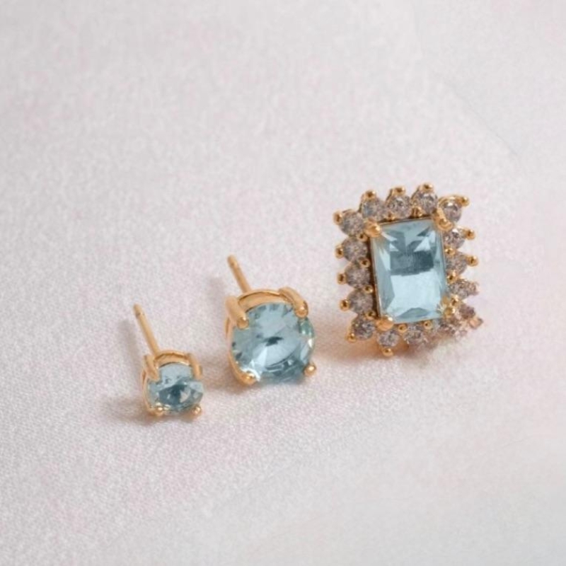 TRIO ZIRCÔNIAS FORMAS GEOMÉTRICAS ÁGUA MARINHA