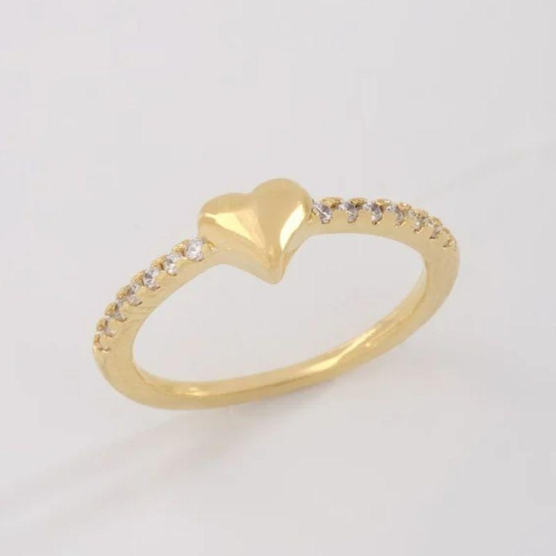 ANEL CORAÇÃO LISO COM ZIRCÔNIAS