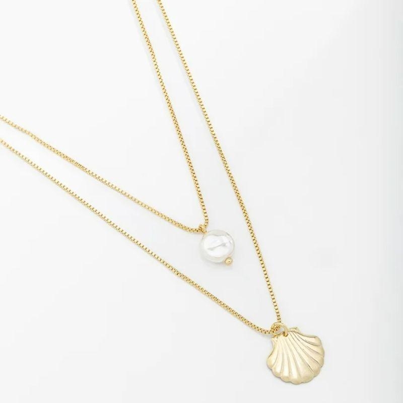 COLAR DUPLO PÉROLA E CONCHA