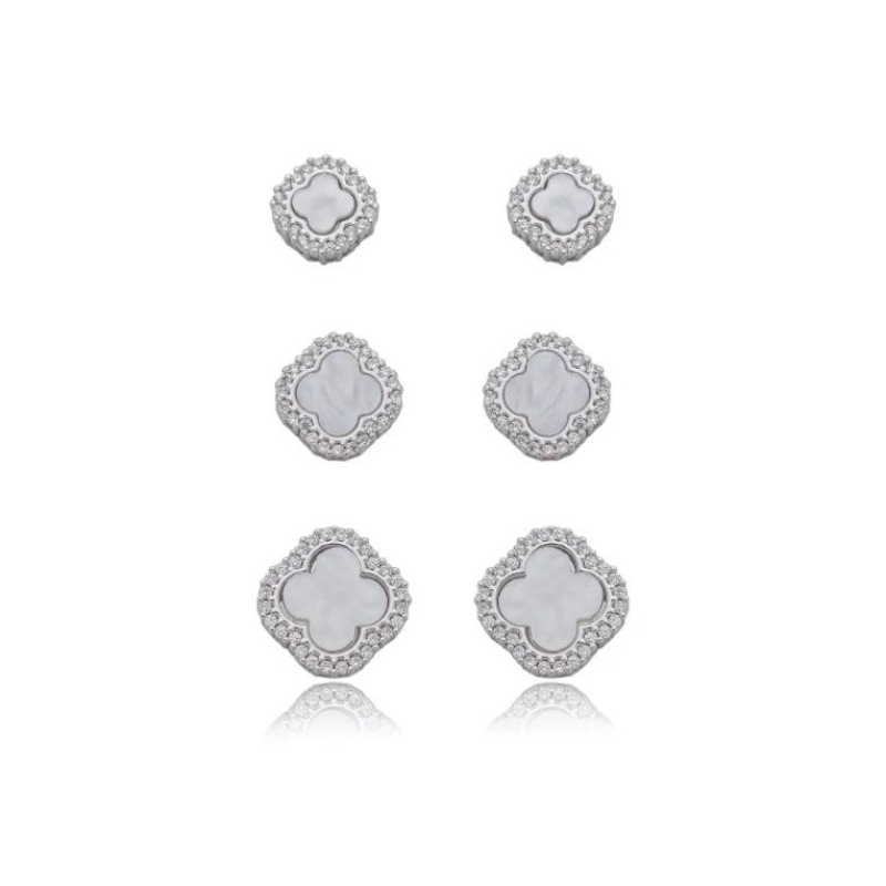 TRIO TREVOS MADREPÉROLA E  ZIRCÔNIAS