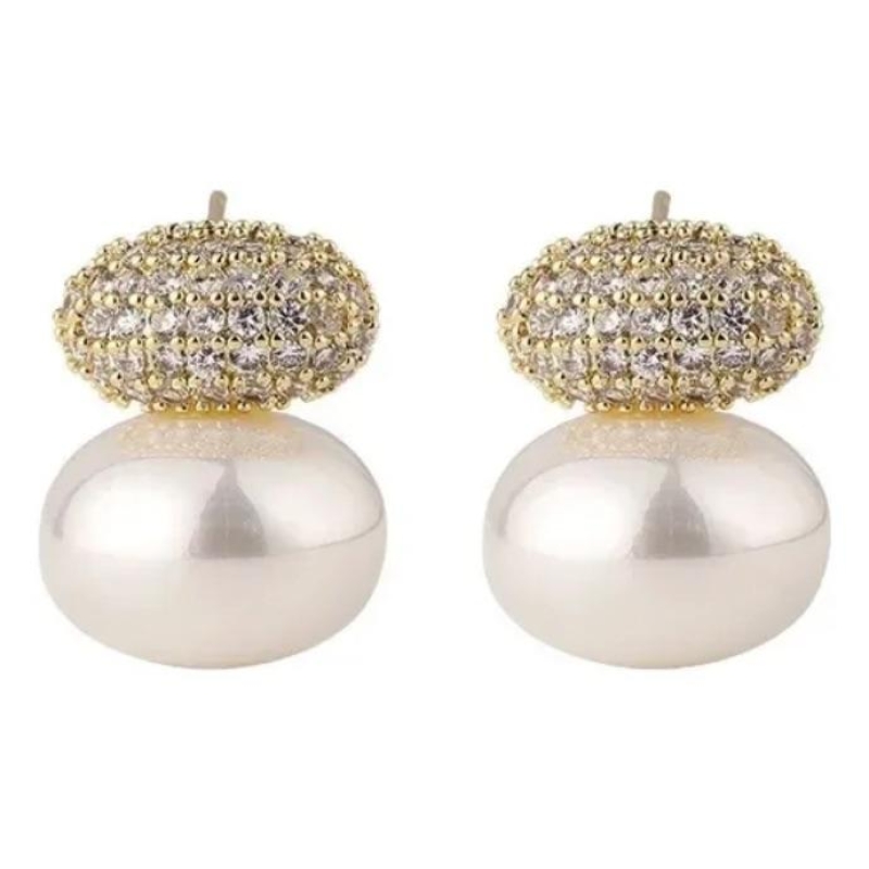 BRINCO BASE PÉROLA ACHATADA BASE ZIRCÔNIAS