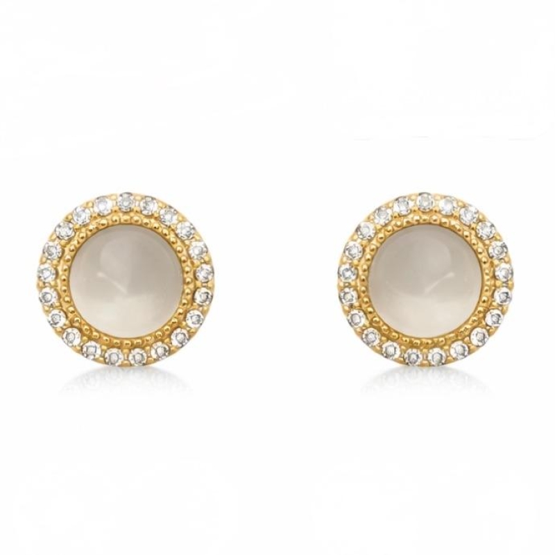 BRINCO PEDRA CALCEDÔNIA COM VOLTA ZIRCÔNIAS