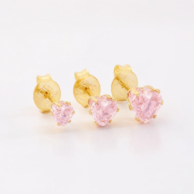 TRIO CORAÇÕES ZIRCÔNIAS ROSA