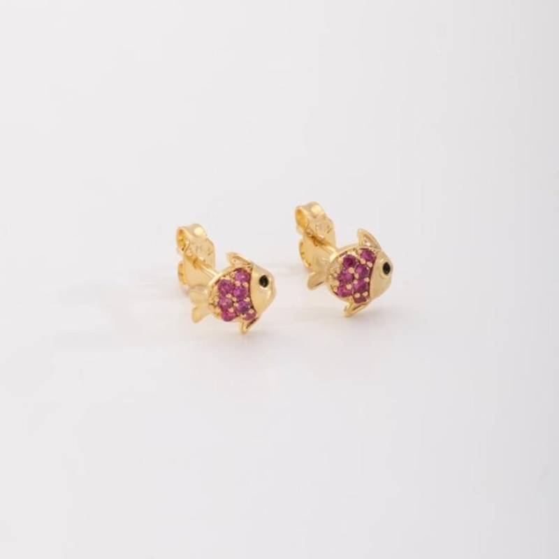 BRINCO PEIXINHO ZIRCÔNIAS ROSA