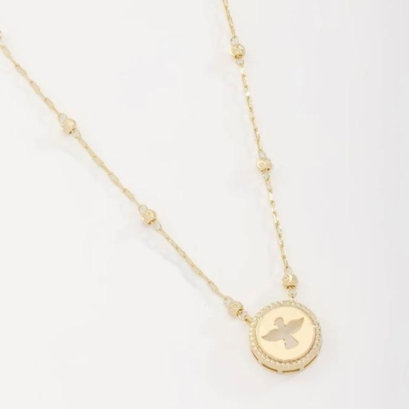COLAR COM MEDALHA VAZADA ESPÍRITO SANTO E BOLINHAS