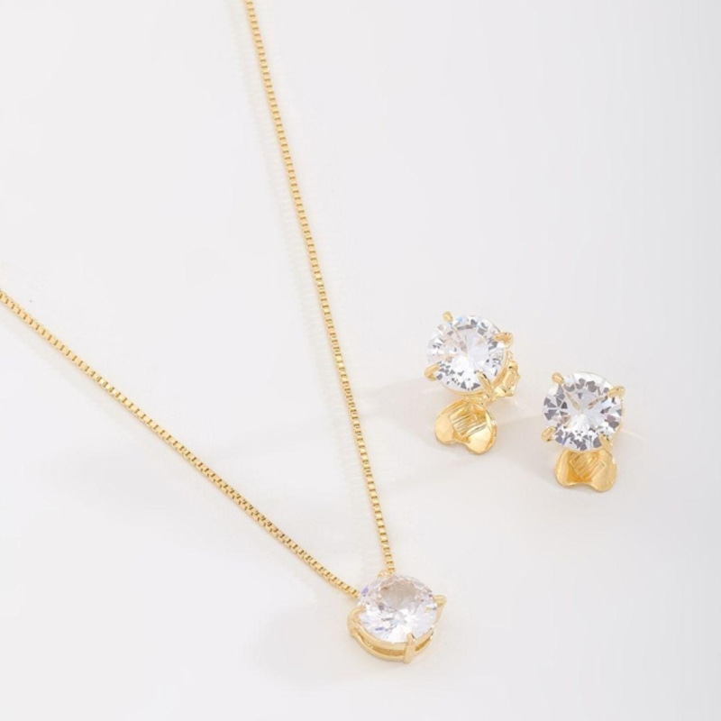 CONJUNTO REDONDO ZIRCÔNIAS CRISTAIS