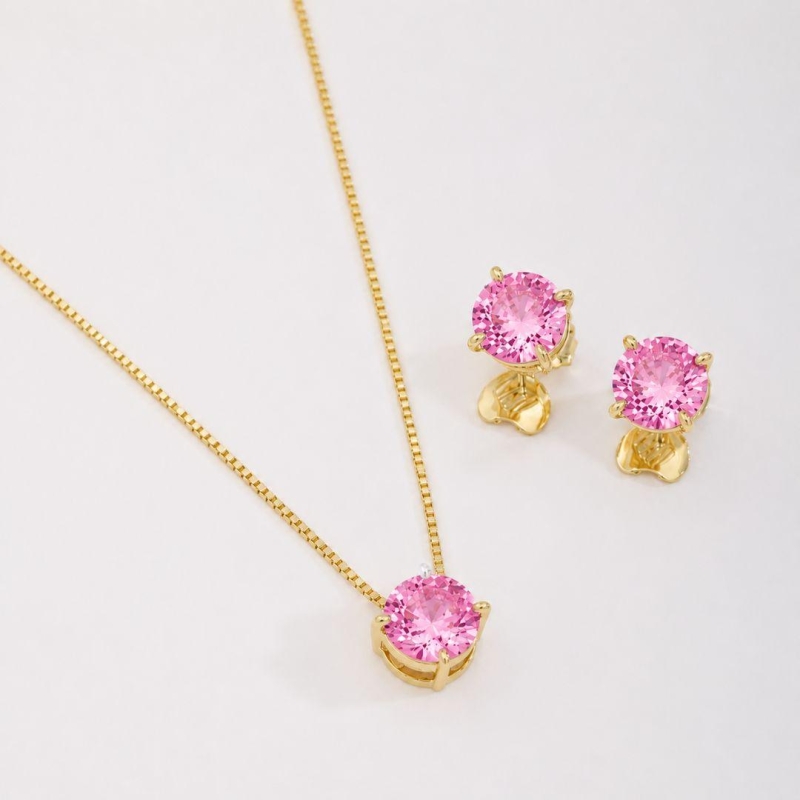 CONJUNTO REDONDO ZIRCÔNIAS ROSA