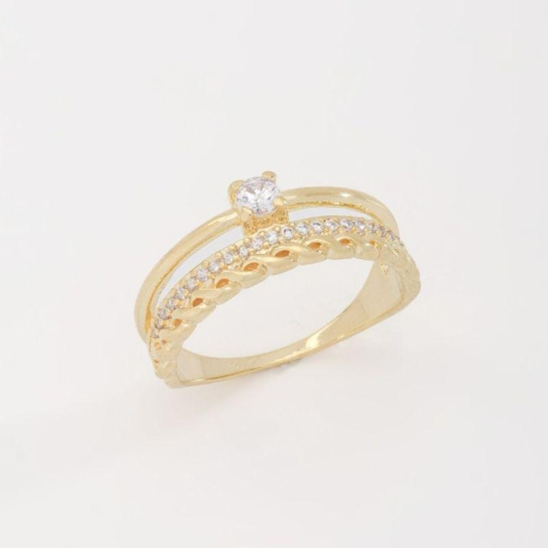 ANEL DUPLO COM DESIGN ENTRELAÇADO E DETALHES EM ZIRCÔNIAS