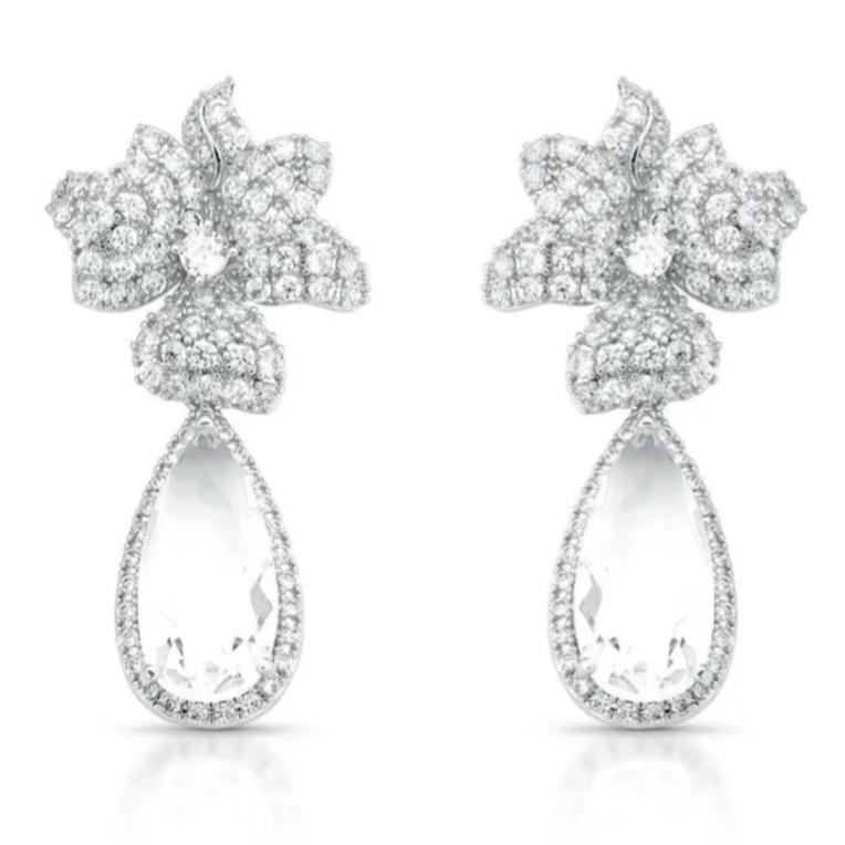 BRINCO GOTA FESTA BASE FLOR COM ZIRCÔNIAS