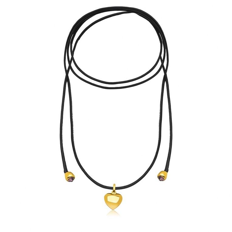 COLAR CORDÃO PRETO COM CORAÇÃO LISO