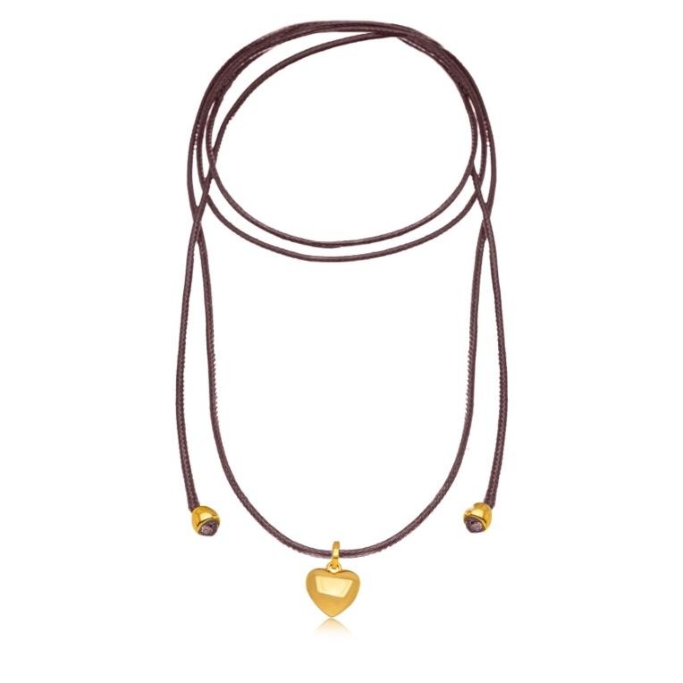 COLAR CORDÃO VINHO COM CORAÇÕ LISO