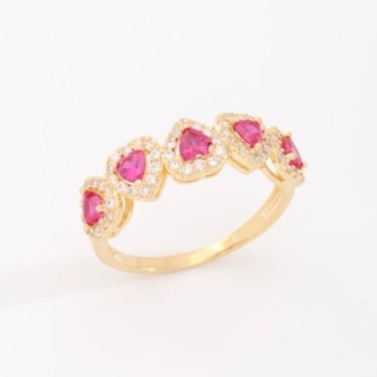 ANEL CORAÇÕES PINK ZIRCÔNIAS CRISTAIS