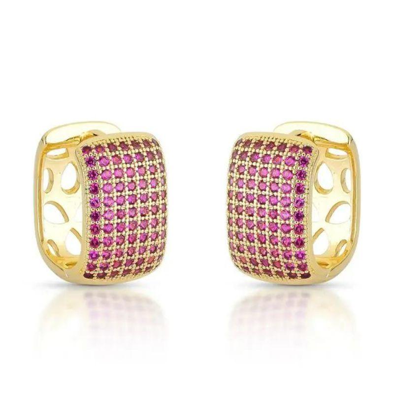 ARGOLA RETANGULAR MICROZIRCÔNIAS ROSA