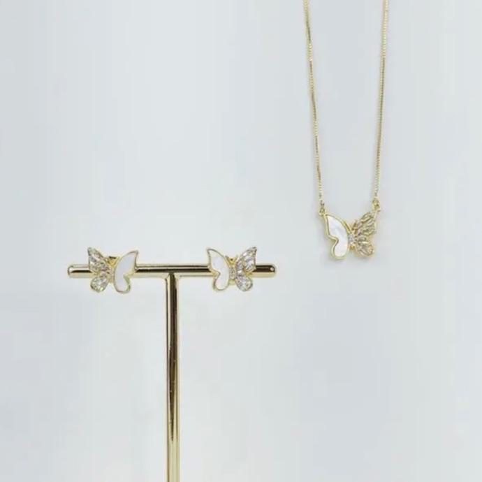 CONJUNTO BORBOLETA ZIRCÔNIAS E MADREPÉROLA