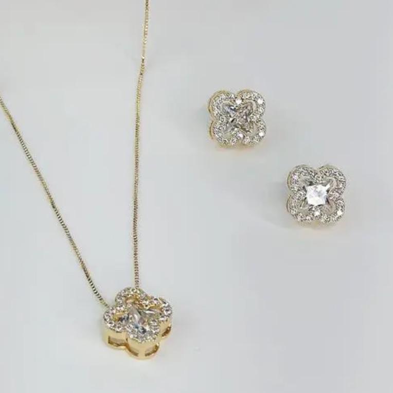 CONJUNTO TREVO ZIRCÔNIAS