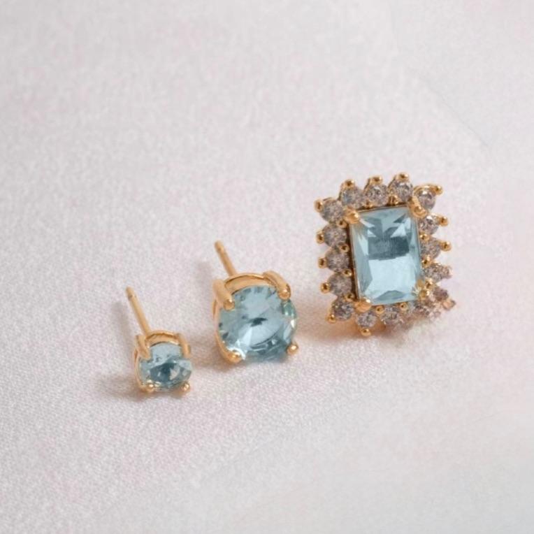 TRIO ZIRCÔNIAS FORMAS GEOMÉTRICAS ÁGUA MARINHA