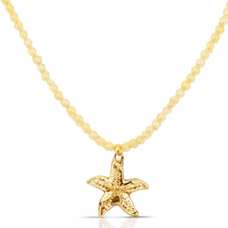 COLAR ESTRELA DO MAR COM PEDRAS JADE AMARELA