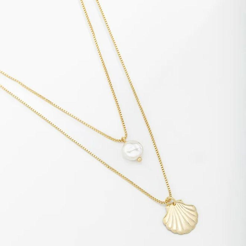 COLAR DUPLO PÉROLA E CONCHA