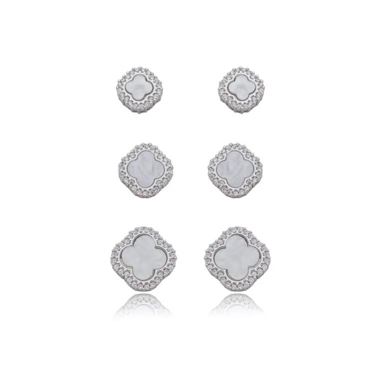 TRIO TREVOS MADREPÉROLA E  ZIRCÔNIAS