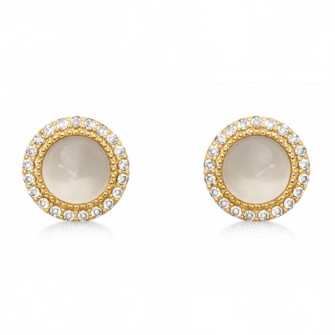 BRINCO PEDRA CALCEDÔNIA COM VOLTA ZIRCÔNIAS