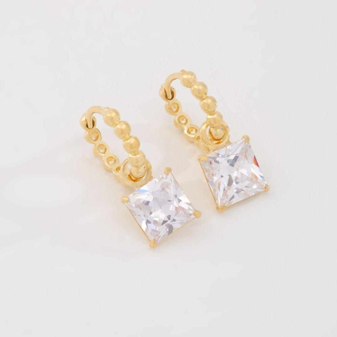 ARGOLINHA BOLINHAS 2 EM 1 COM ZIRCÔNIA QUADRADA CRISTAL