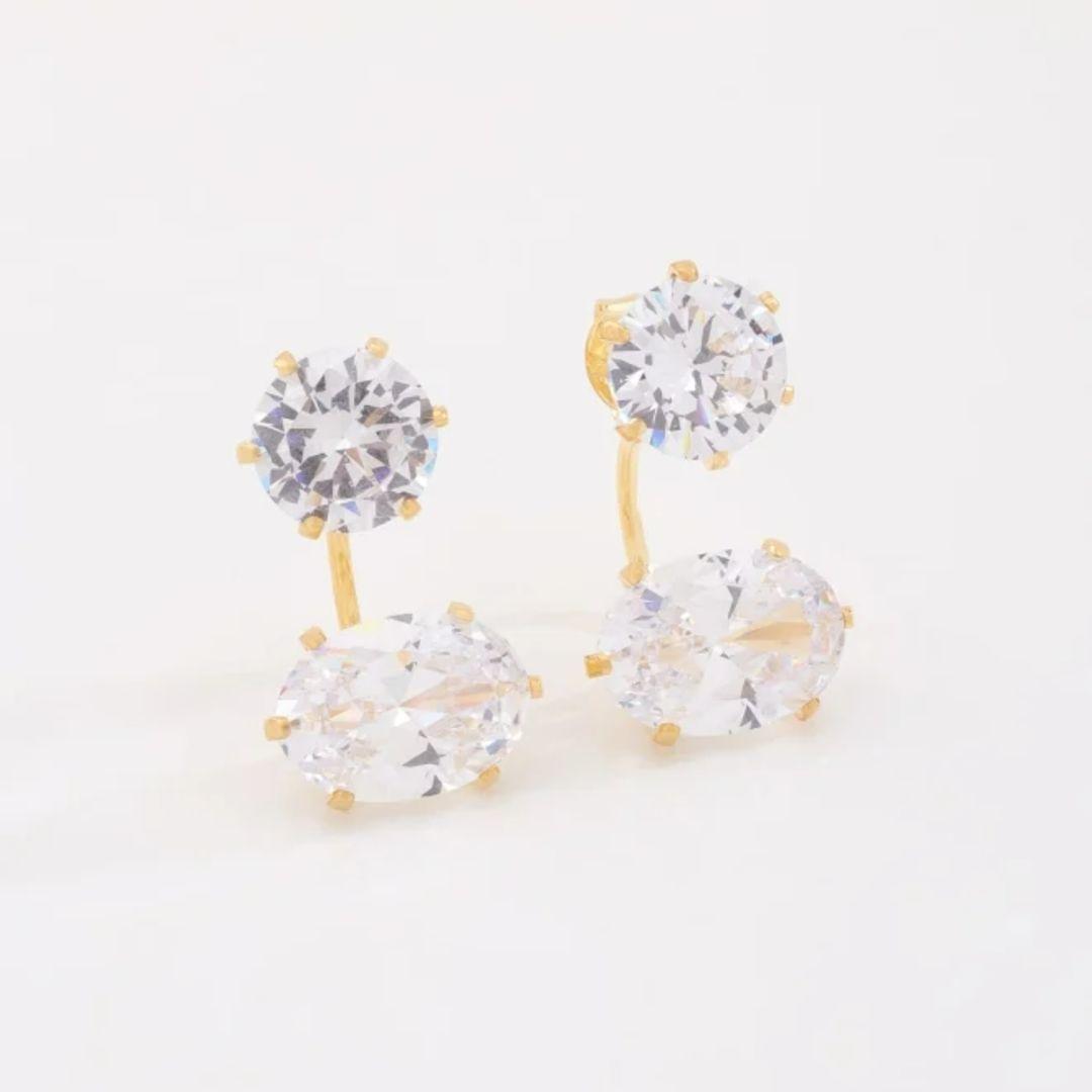 EAR JACKET ZIRCÔNIAS REDONDAS E OVAIS